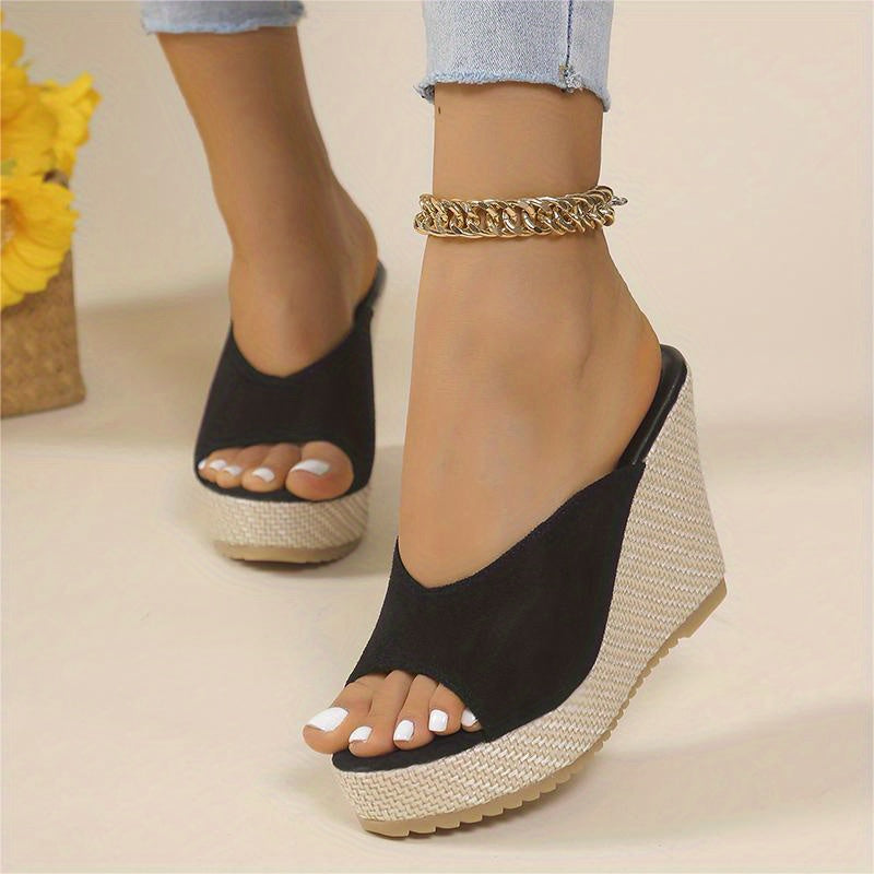 Women's Platform Wedge Sandals Peep Toe Slip On Heels Non Slip Sandals