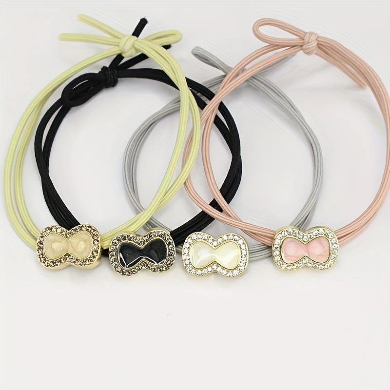 Heart Rhinestone Hair Tie Four Clover Hair Rope