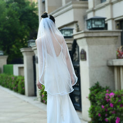 Satin Edged Fingertip Bridal Veil Soft Sheer Fabric Hair Comb