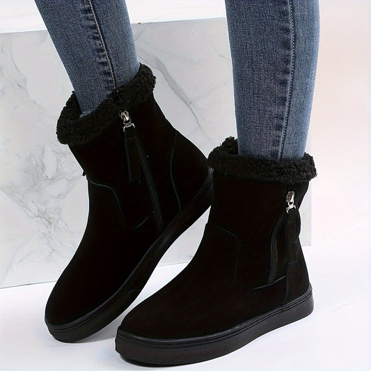 Side Zipper Solid Suede Flat Thermal Snow Boots