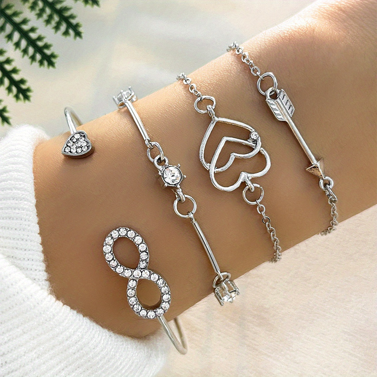 4 Pcs Boho Style Bangle Bracelets Set, Dainty Hand Jewelry Decor
