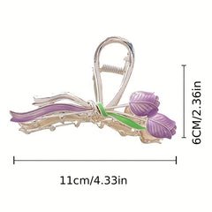 Flower Pattern Hair Claw Metal Tulip Sunflower Shark Claw Ponytail Holder