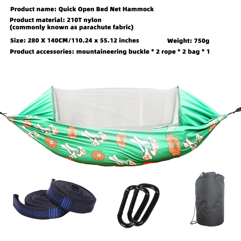 Quick Opening Hammock w/ Reinforced Mesh Mosquito Net - Portable Lightweight