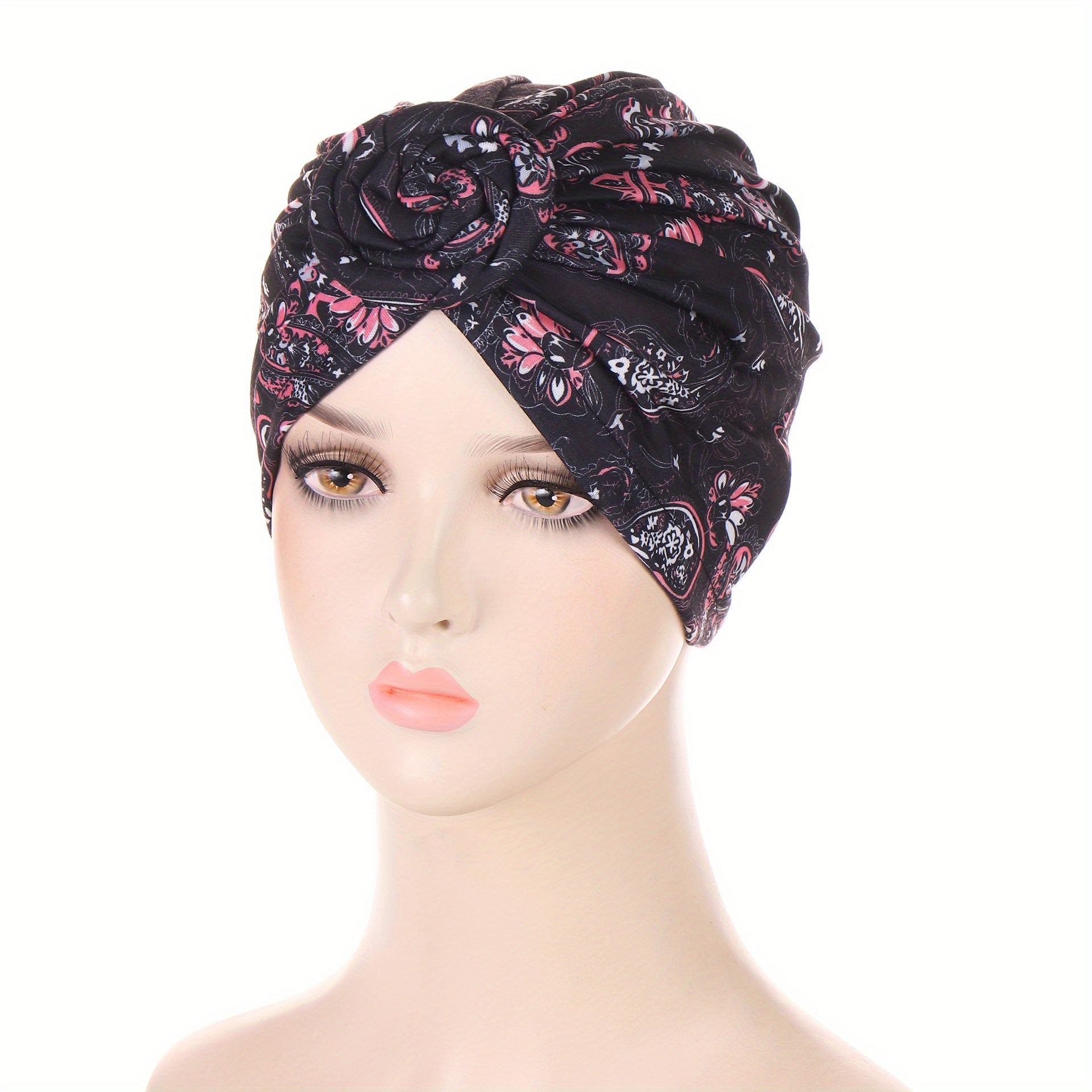 Boho Floral Print Turban Cap Elastic Vintage Head Wraps Lightweight Beanie