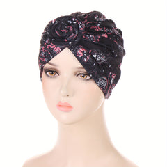 Boho Floral Print Turban Cap Elastic Vintage Head Wraps Lightweight Beanie