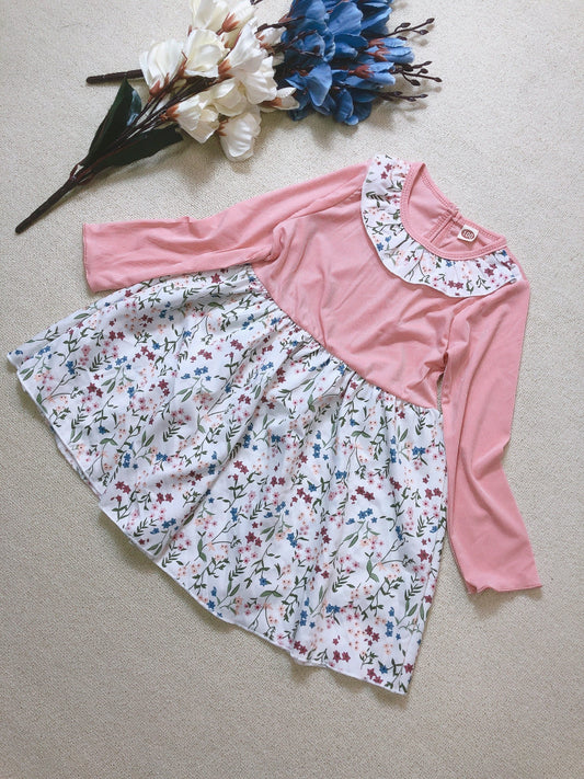 Floral Ruffle Collar Long Sleeve Dress For Girls