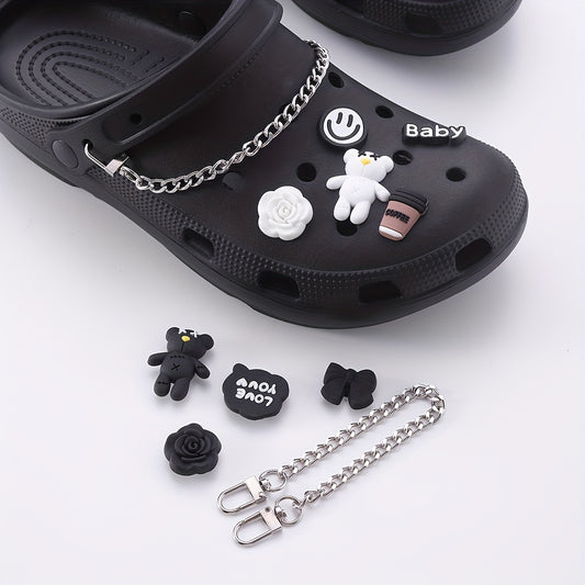 11pcs Cartoon Shoe Charm Set - Chain & Pattern Clogs Buckle For Sandal Slipper