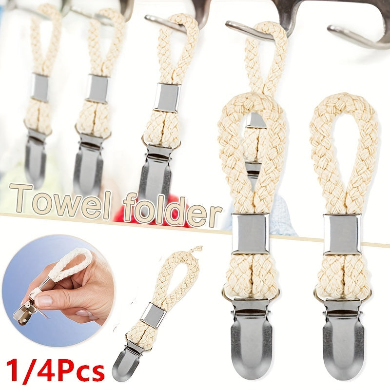 4pcs Woven Cotton Rope Loop Towel Clip Bathroom Towel Hangers
