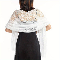 Floral Lace Hollow Scarf Shawl Embroidery Tassel Wrap Women Wedding Bridal Shawl