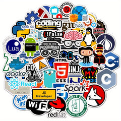 50pcs Cartoon Programmer Stickers Waterproof Vinyl Tech Designs for Water Bottle