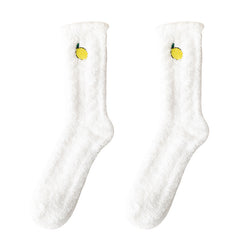 Fruit Embroidered Fuzzy Texture Mid Tube Socks