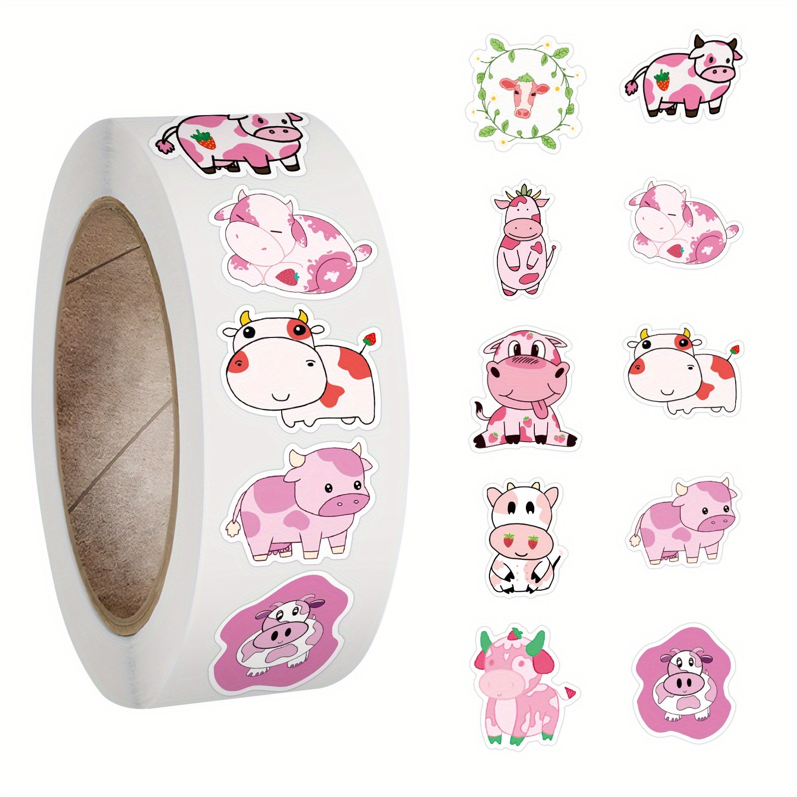 500pcs Pink Cow Stickers Farm Animal Cows Sealing Label Stickers