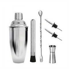 6pcs Stainless Steel Cocktail Shaker Bartender Shaker Party Bar Tool