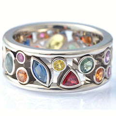 Colorful Rhinestones Women's Ring 925 Silver Plated Boho Style Hand Jewelry