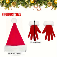 Christmas Hat Gloves Outfit Red Knitted Fabric Hand Washable