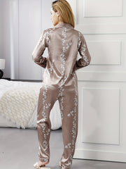 Floral Print Pajama Set Long Sleeve Top & Pants Women's Sleepwear