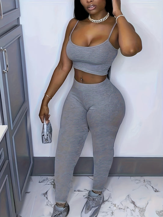 Hourglass Two piece Cami Top Set Sexy Crop Cami Top & Casual Pants 2pcs