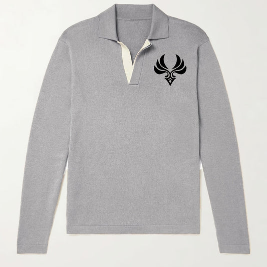 Men's Knit Polo Shirt Casual Lapel V Neck Pullover Sweater