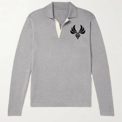 Men's Knit Polo Shirt Casual Lapel V Neck Pullover Sweater