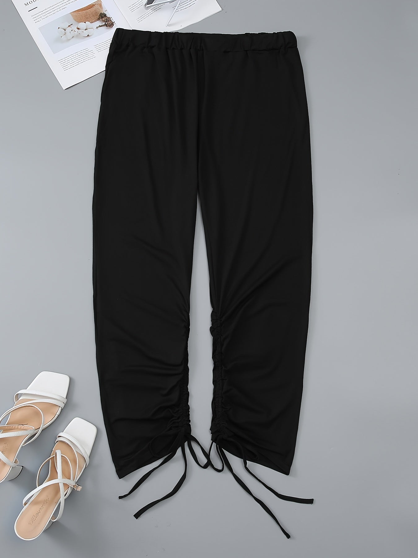 Solid Drawstring Side Pants Plus Size
