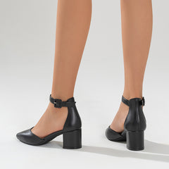Women's Chunky High Heel Pumps, Ankle Strap Pointed Toe