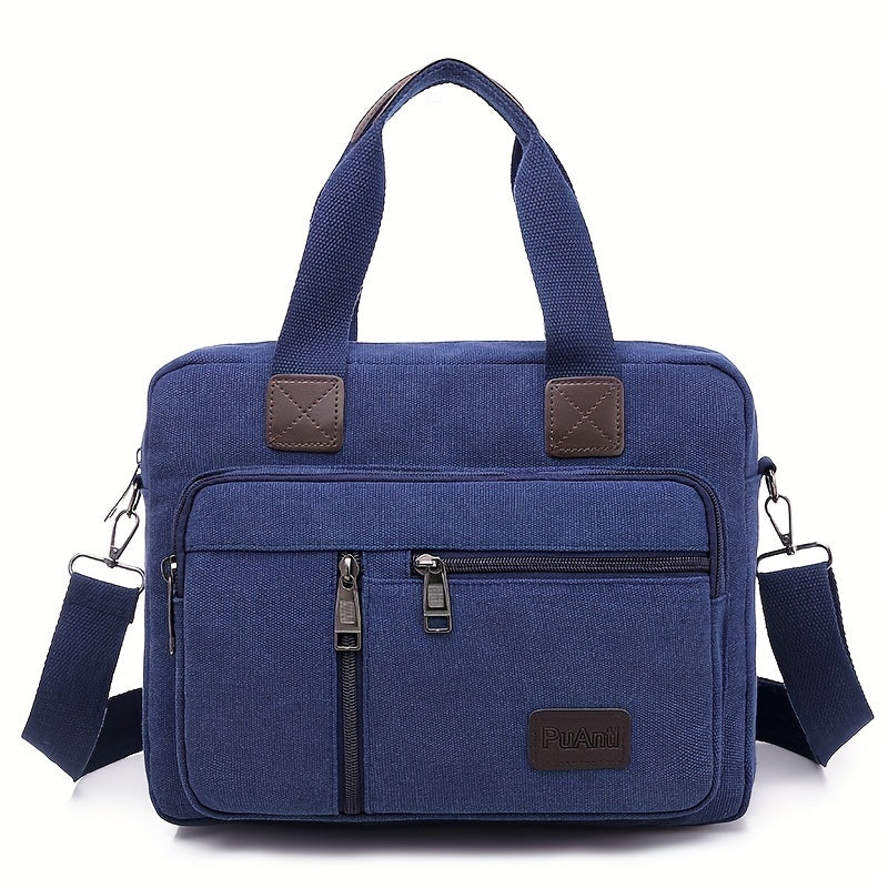 Men's Canvas Briefcase Messenger Bag with Pockets