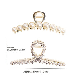 Vintage Metal Rhinestone Hair Claw Clips Large Size Pearl Hair Jaw Clips