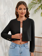 Solid Cropped Jacket 3/4 Sleeve Open Front Outerwear