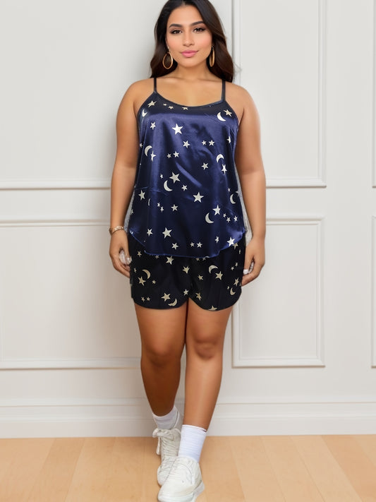  Star & Moon Print Cami Top & Shorts 2 Piece Set