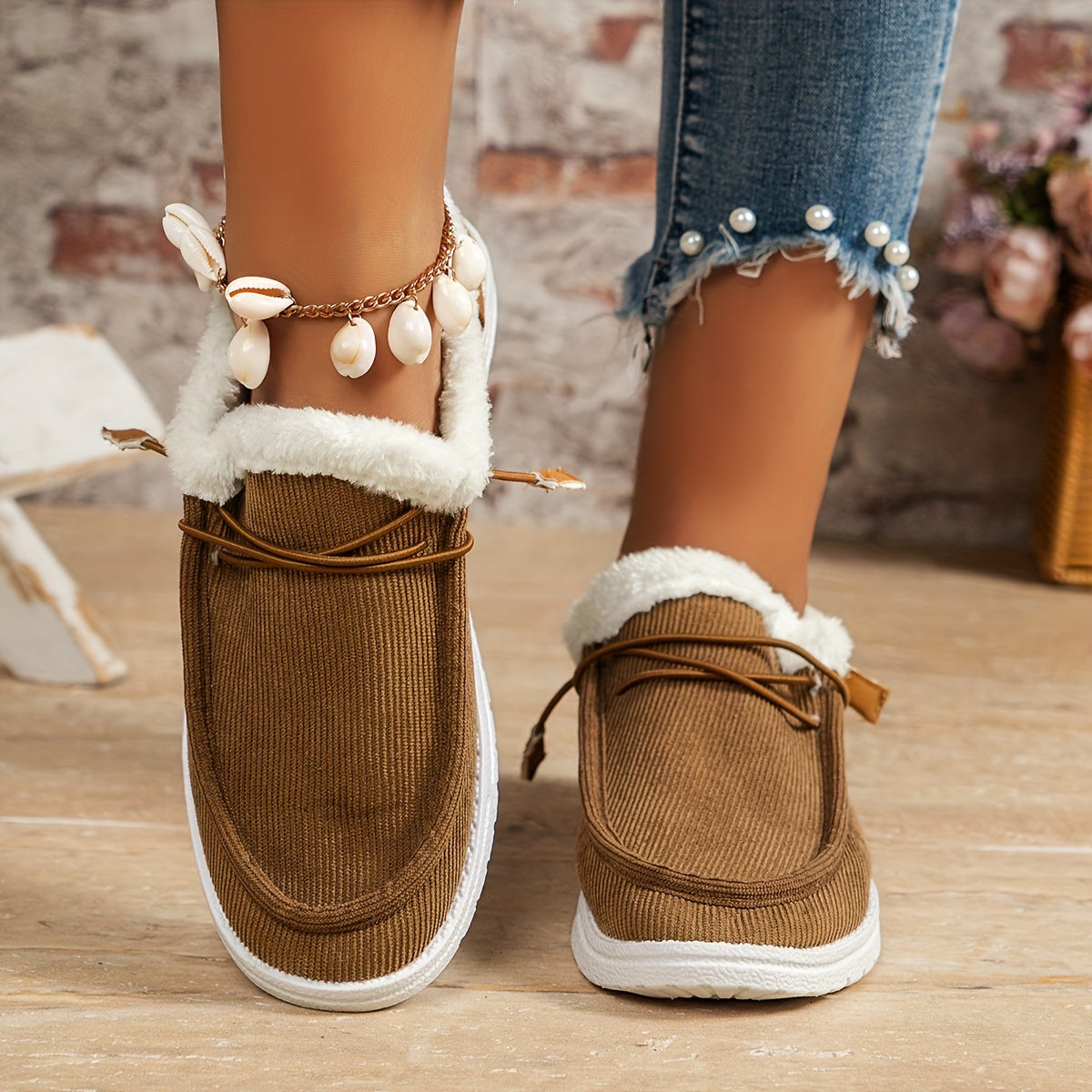 Plush Lined Snow Boots Keep Warm Round Toe Flat Low Cut Shoes