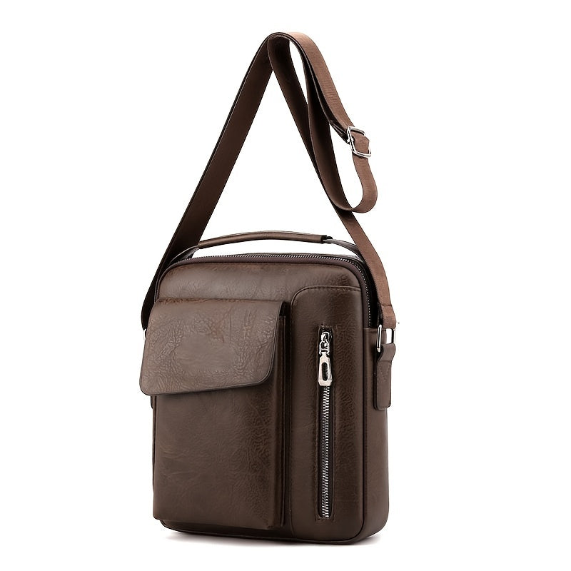 Men's Leather Crossbody Bag Vertical Multifunctional Shoulder Bag