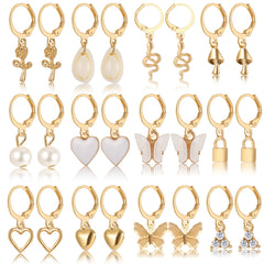 Heart Butterfly Lock Dangle Earrings Set for Women Girls Gift