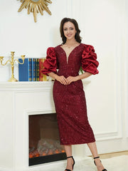 Sequined Bridesmaid Dress V neck Dress For Wedding Party