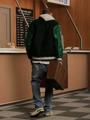 Varsity PU Jacket Men's Vintage Style Letter Print