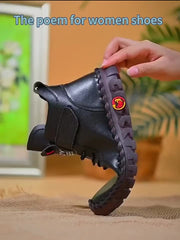 Women's Lace Up Faux Leather Boots Plush Lined Stylish Hook & Loop