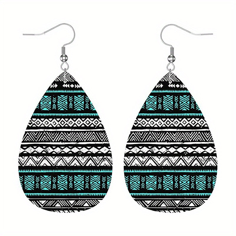 Bohemian Pattern Leather Earring Teardrop Dangle Earrings
