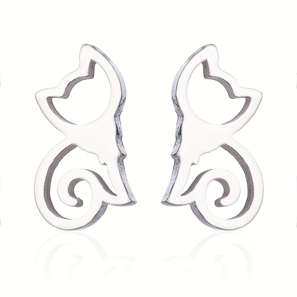 2pcs Men's Kitten Ear Studs Stainless Steel Ear Accessories