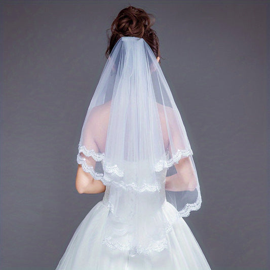 Wedding Veil With Comb Bride Costume Veil Layers Lace Edge Veil