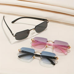Square Rimless Sunglasses Gradient UV400 Sun Shades Beach Travel