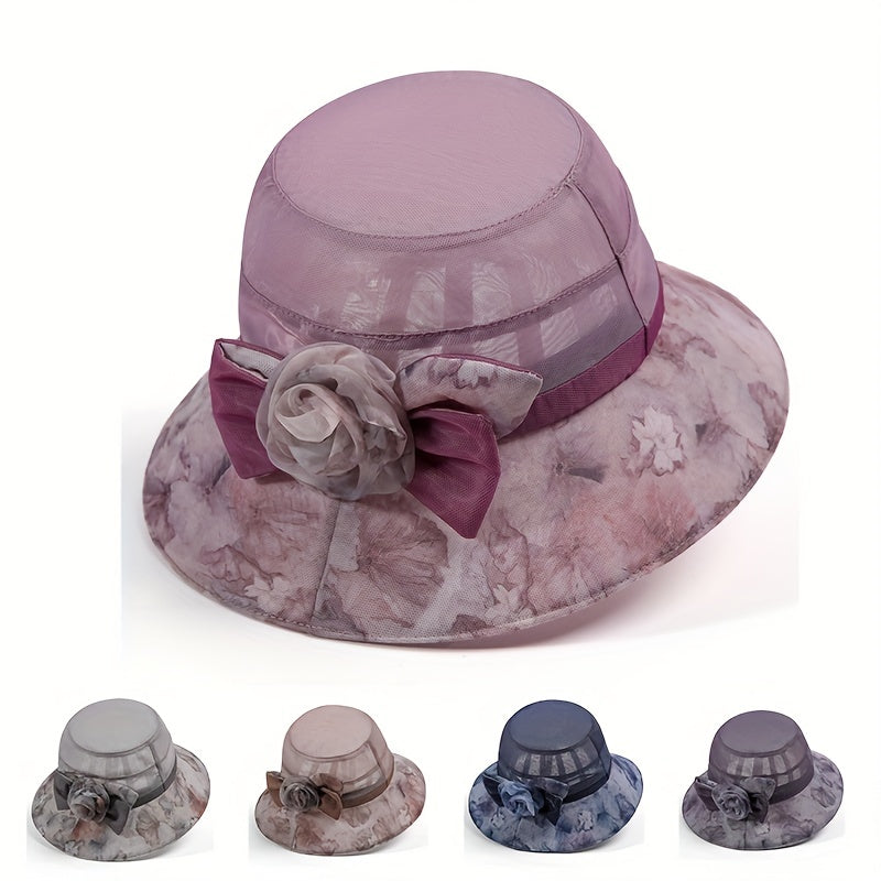 Vintage Flower Bucket Hat Sun Hat Lightweight Breathable Sunscreen Mesh Sun Hats