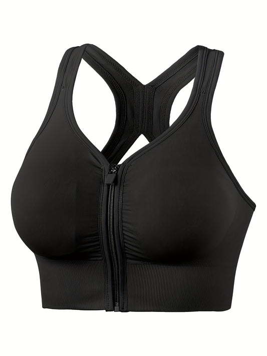 Zipper Wireless Sports Bra Push Up Shockproof Running Workout Bra