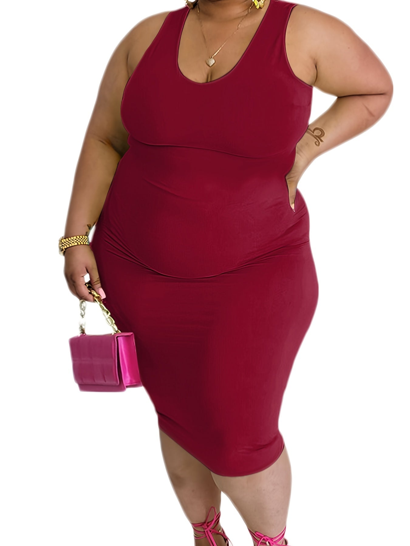  Casual Dress Women's Solid Round Neck Slim Fit Medium Stretch