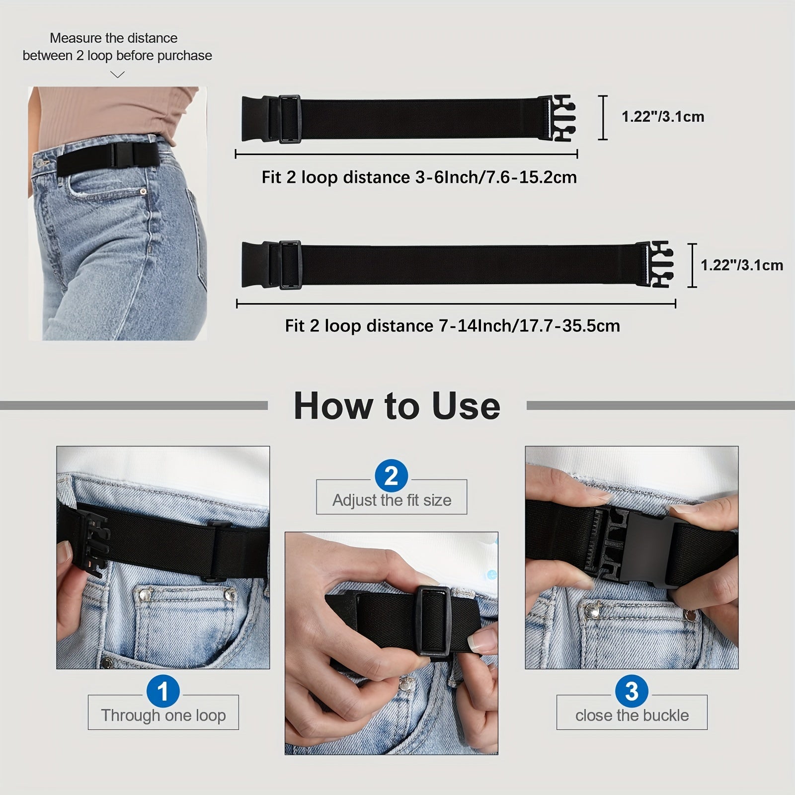 2 Pack Ruicyg No Buckle Elastic Belts For Jeans Invisible Pants Adjuster