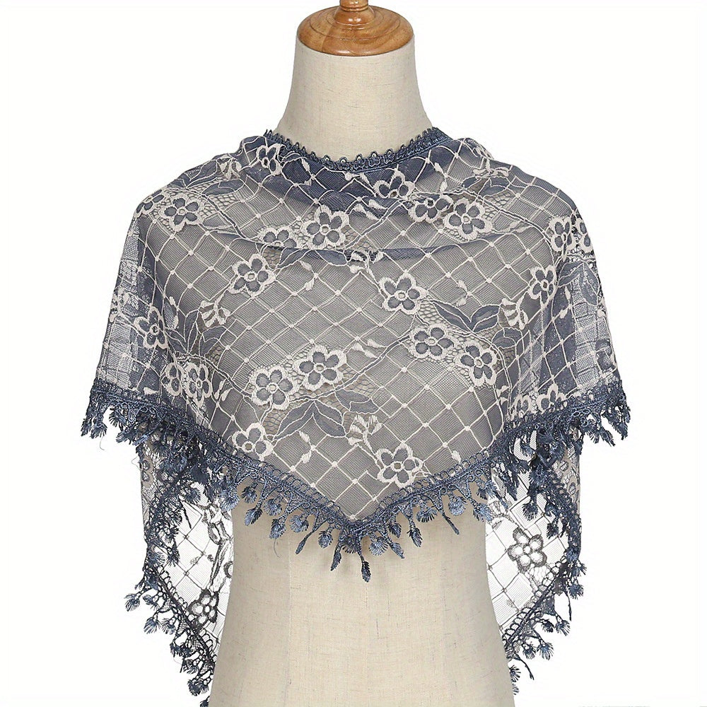 Lace Tassel Triangle Scarf Veil Solid Neck Scarf for Wedding Bride