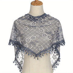 Lace Tassel Triangle Scarf Veil Solid Neck Scarf for Wedding Bride