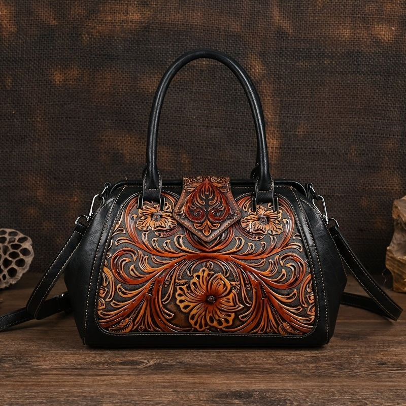 Vintage Floral Embossed Tote Bags Brown Red Green w/ Removable Straps