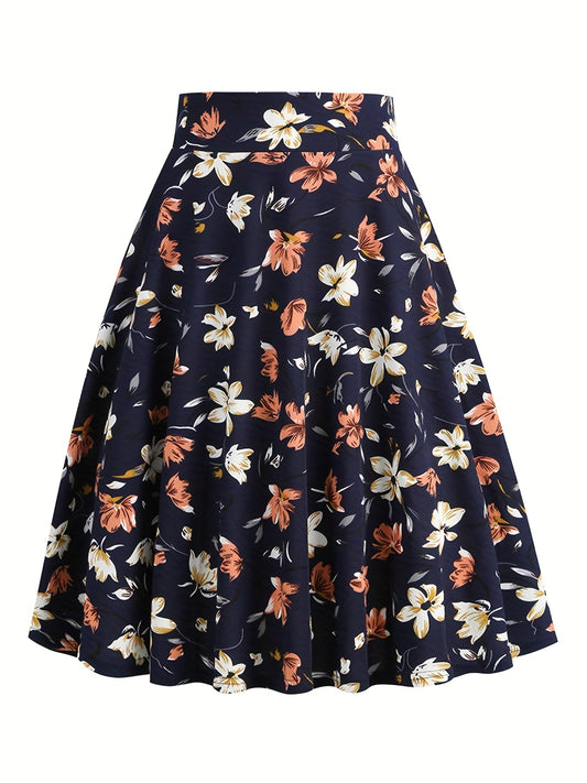 Vintage Floral Print Pleated Skirt