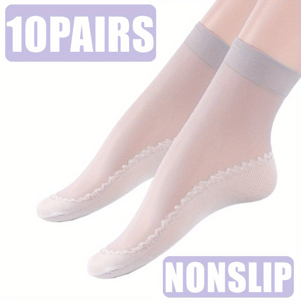 10 Pairs Thin Transparent Non-slip Short Socks Women's Stockings