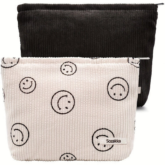 2Pcs Corduroy Makeup Bag Large Capacity Women Organizer Zipper Pouch