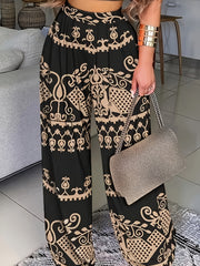  Tribal Print High Rise Wide Leg Trousers